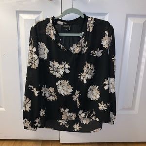 Lucky Brand floral blouse w/ front hanging tassels